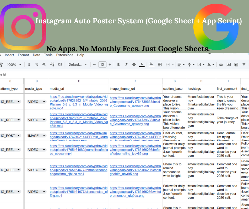 Instagram Auto Poster System (Google Sheet + App Script)