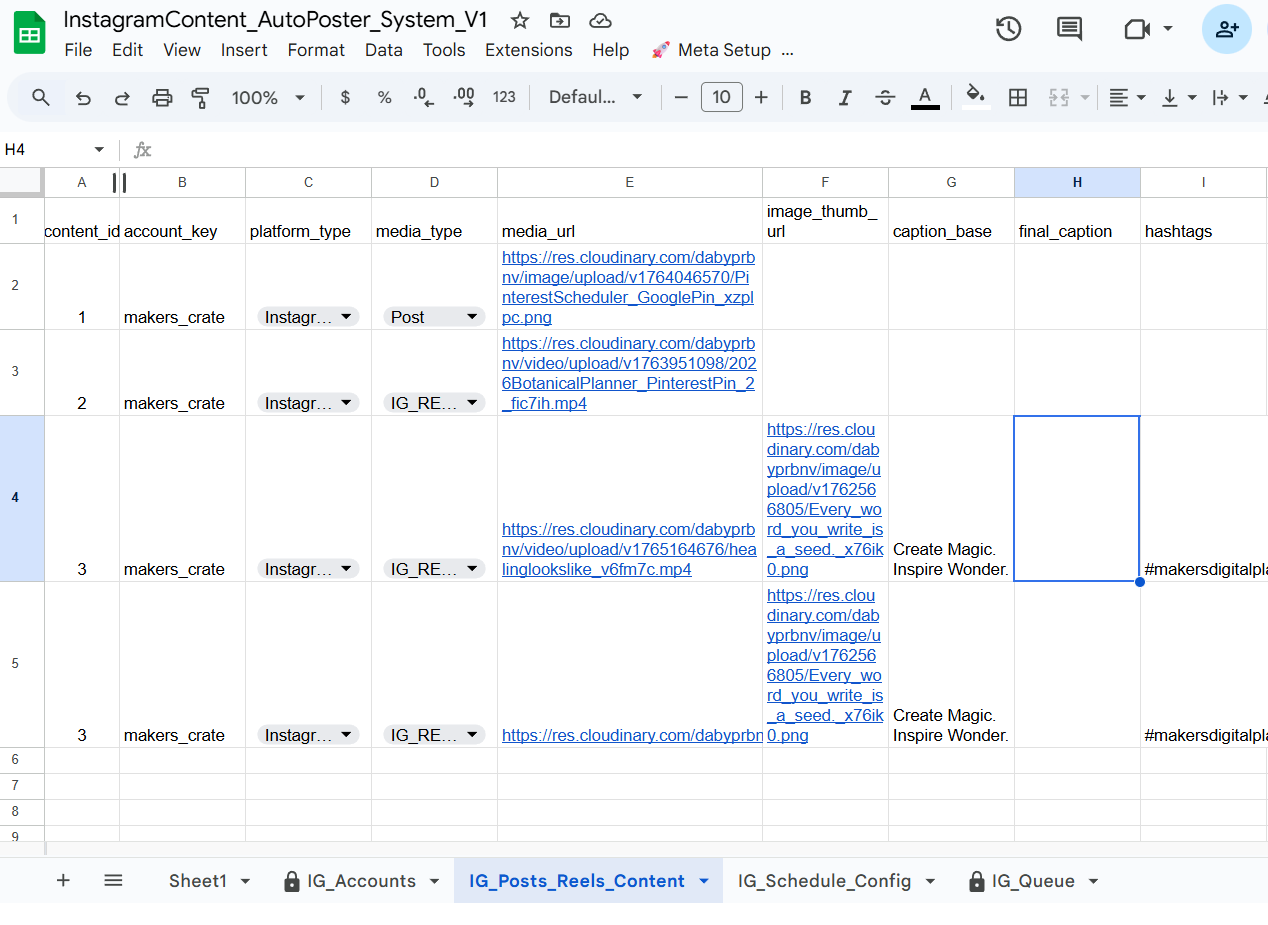 Instagram Autoposter Google Sheet System